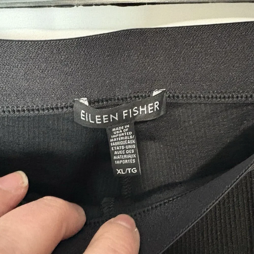 Eileen Fisher Textured Stretch Rib Tapered Ankle‎ Pant XL Black Minimalist Comfy